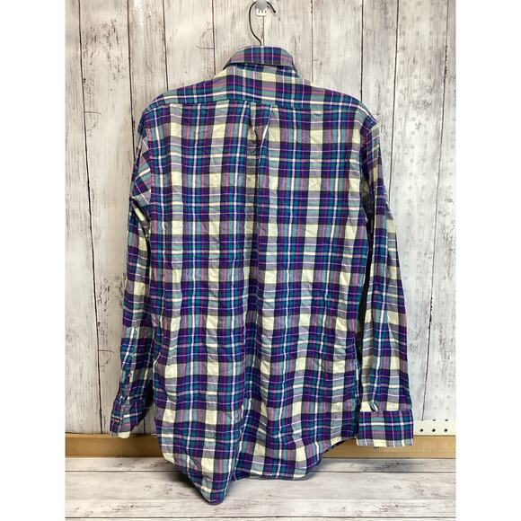 Mens Large Purple Plaid Long Sleeve Button Up Shirt - Picture 3 of 4